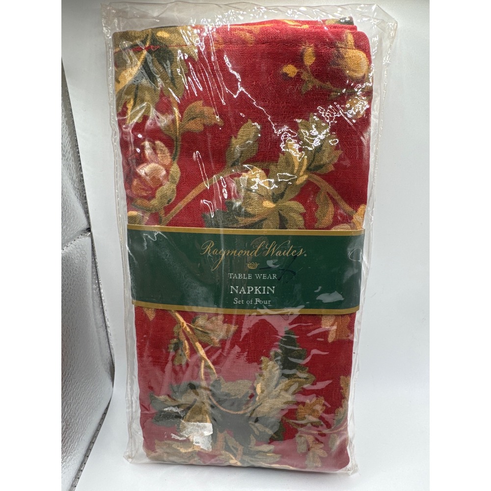 Raymond Waites Red Floral Tapestry Cloth Napkins Set of 4 100% Cotton Vintage